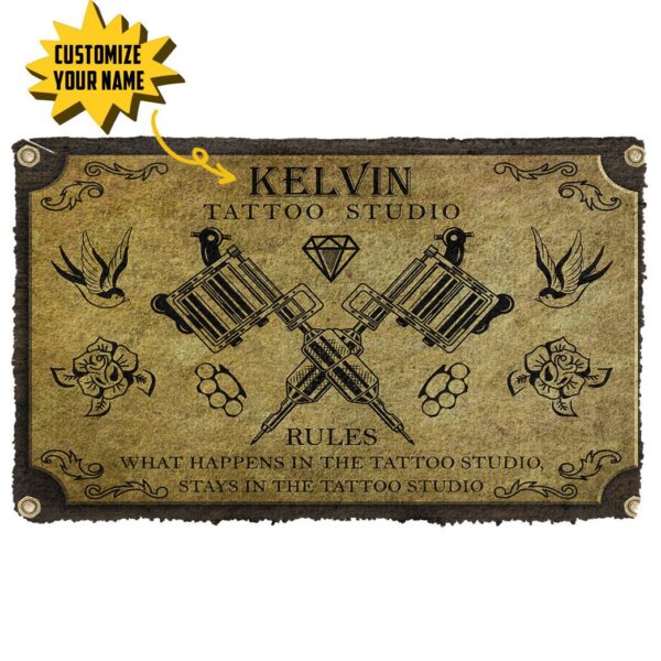 Gearhuman 3D Tattoo Studio Rules Custom Name Doormat
