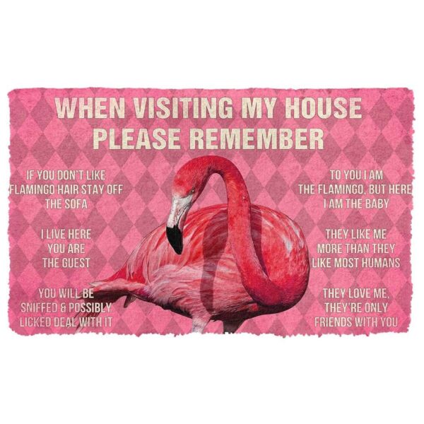 Gearhuman 3D Please Remember Pink Flamingo's House Rules Doormat