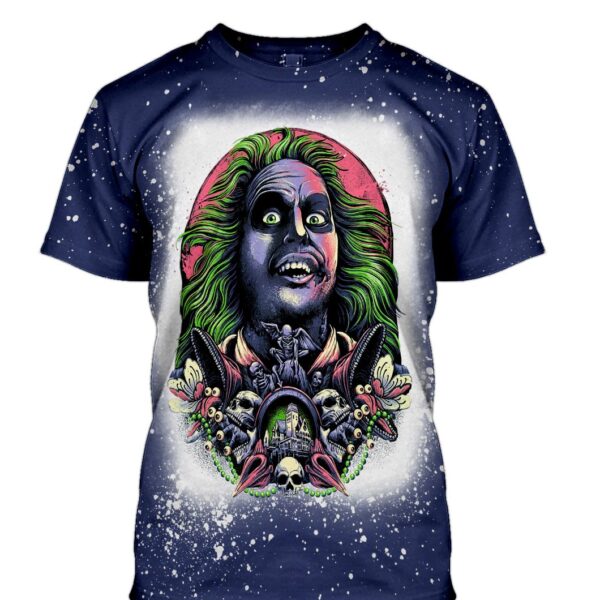 Gearhumans 3D Beetlejuice Its showtime! Custom Bleached Tshirt