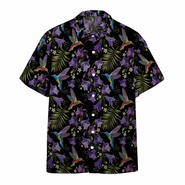 Gearhumans 3D Beautiful Violet Cornflowers And Hummingbirds Custom Hawaii Shirt