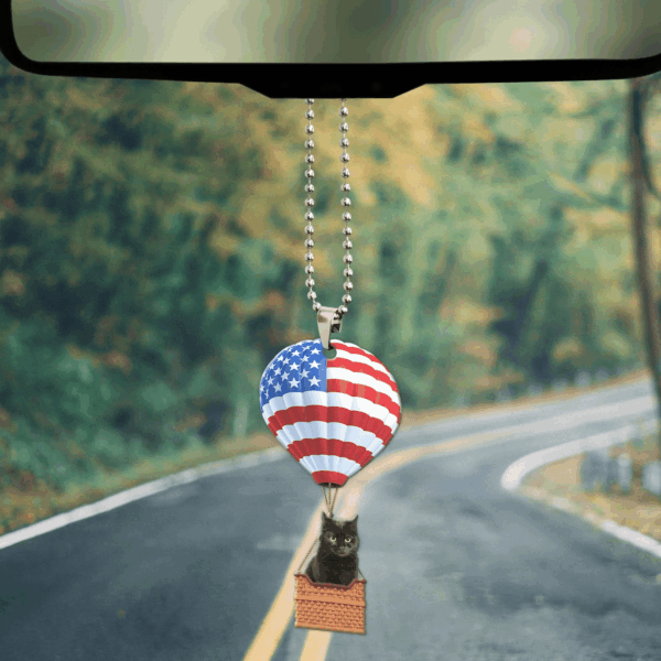 Gearhumans 3D Black Cat In Hot Air Balloon Custom Car Hanging GW10062118 Car Hanging