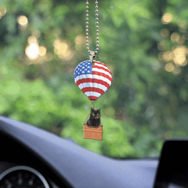 Gearhumans 3D Black Cat In Hot Air Balloon Custom Car Hanging GW10062118 Car Hanging
