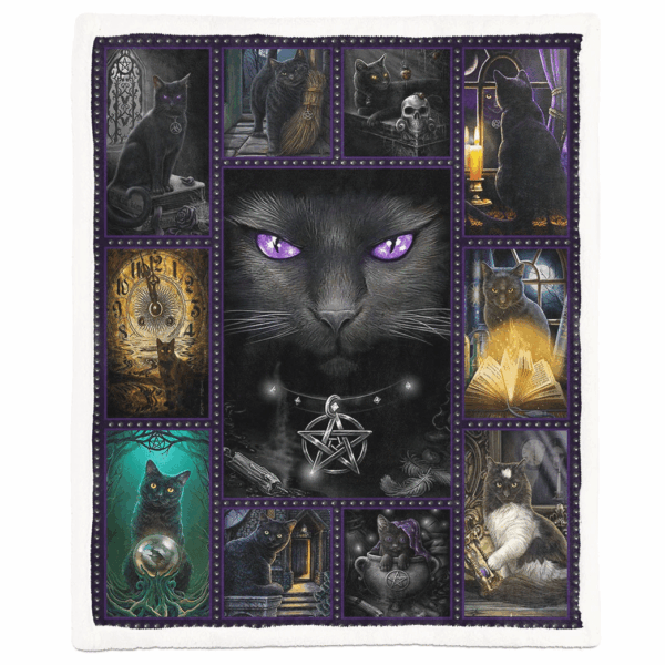Gearhumans 3D Black Cat Wicca Custom Blanket