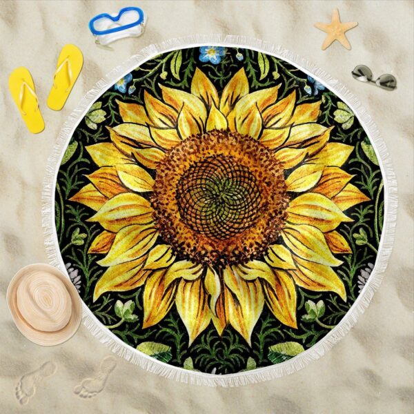 Gearhumans 3D Sunflower Custom Round Beach Towel GW2406219 Round Beach Towel
