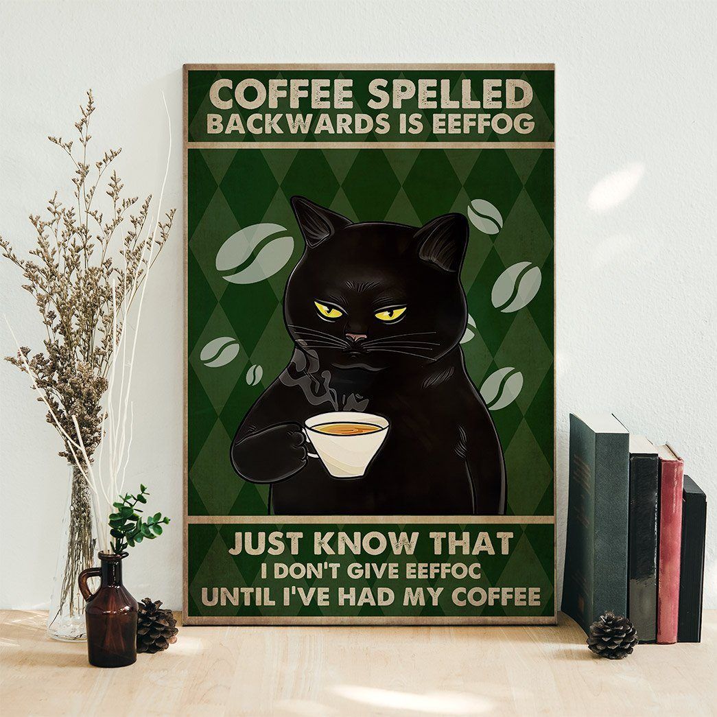 Gearhuman 3D Coffee Spelled Black Cat Custom Canvas GB19012 Canvas