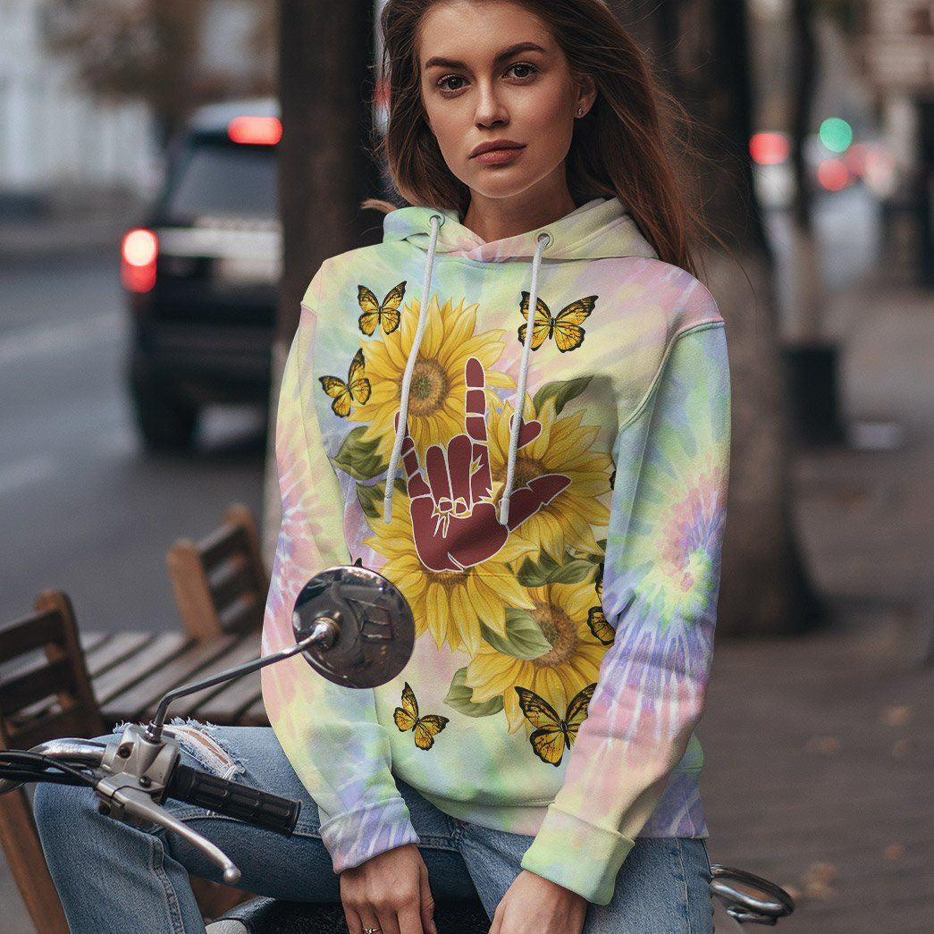 Gearhuman 3D Tie Dye And Sunflower Custom Hoodie Apparel CGC15101 3D Apparel