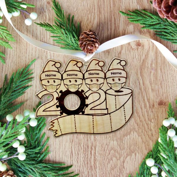 Gearhuman 3D Family Of 4 Mask Toilet Paper 2020 Christmas Ornament Custom Name GV221017 Ornament Acrylic 1Pc