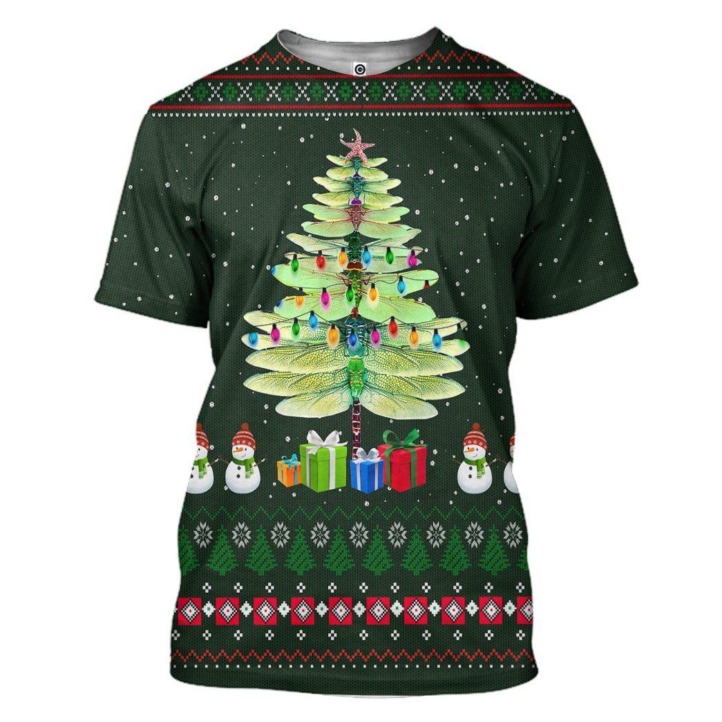 Gearhuman 3D Dragonfly Ugly Christmas Tree Custom Hoodie Apparel GN0911203 3D Apparel T-Shirt S