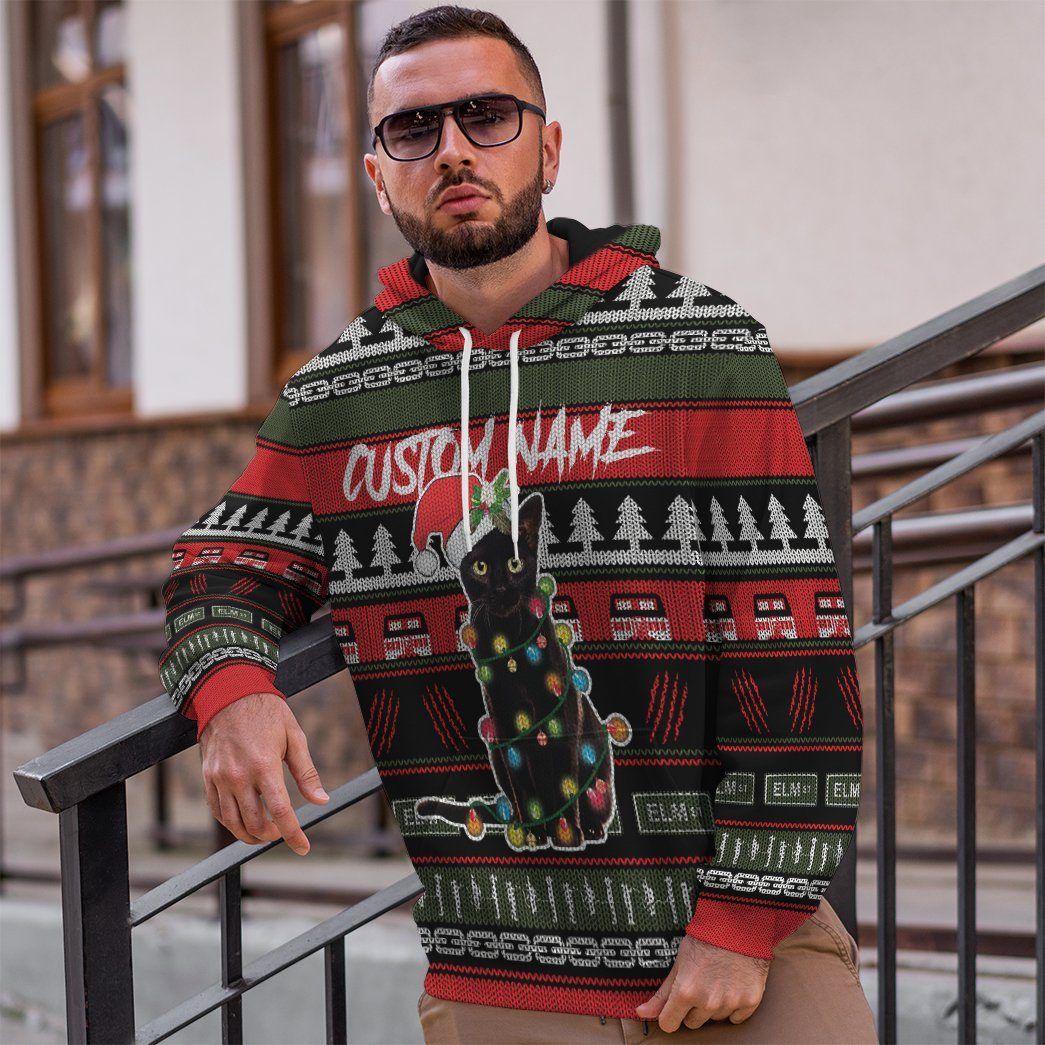 Gearhuman 3D Custom Black Cat Ugly Christmas Tshirt Hoodie Apparel GB05111 3D Apparel