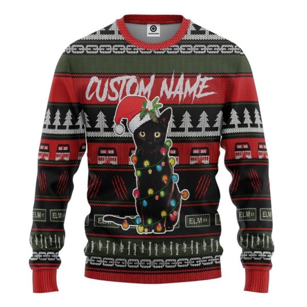 Gearhuman 3D Custom Black Cat Ugly Christmas Tshirt Hoodie Apparel GB05111 3D Apparel Long Sleeve S