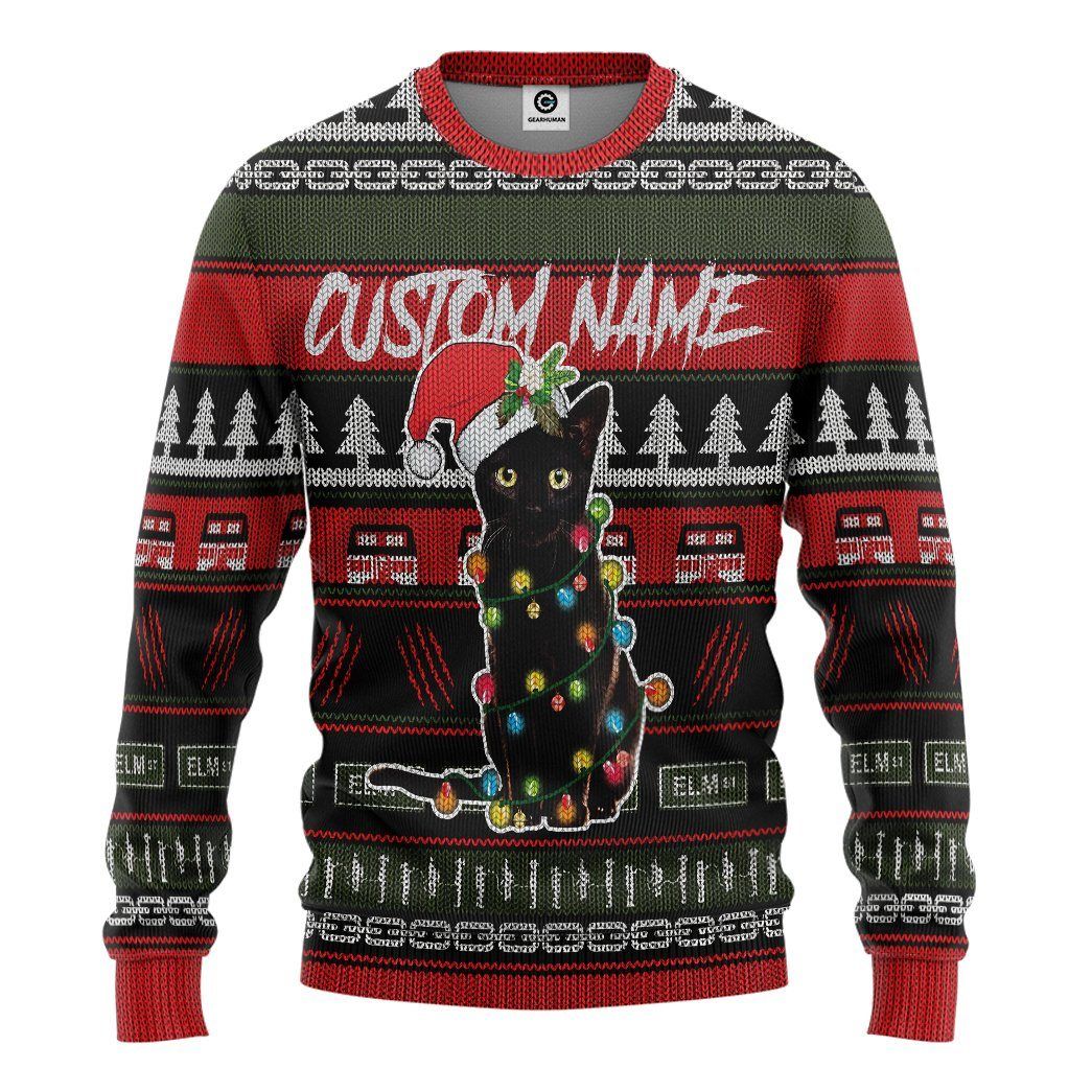 Gearhuman 3D Custom Black Cat Ugly Christmas Tshirt Hoodie Apparel GB05111 3D Apparel Long Sleeve S