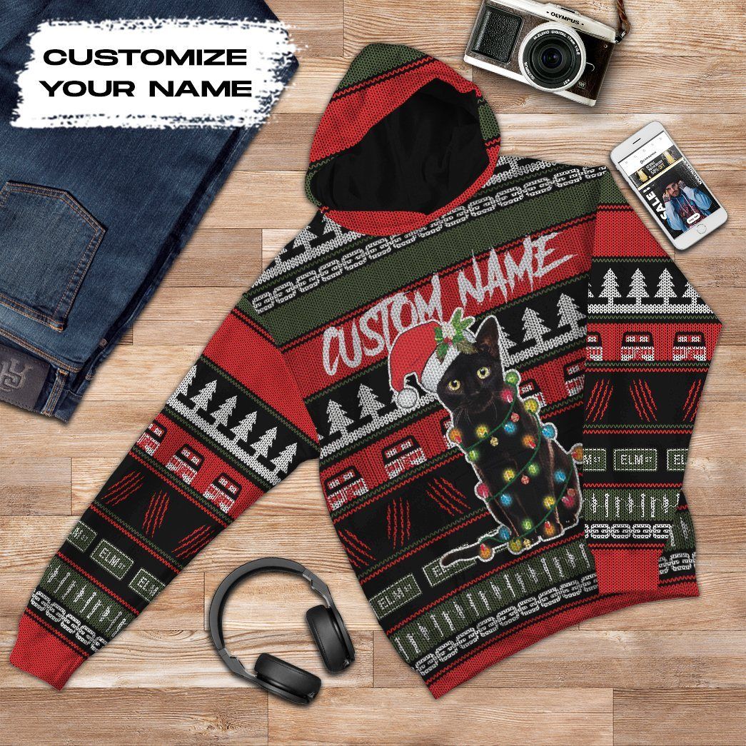Gearhuman 3D Custom Black Cat Ugly Christmas Tshirt Hoodie Apparel GB05111 3D Apparel