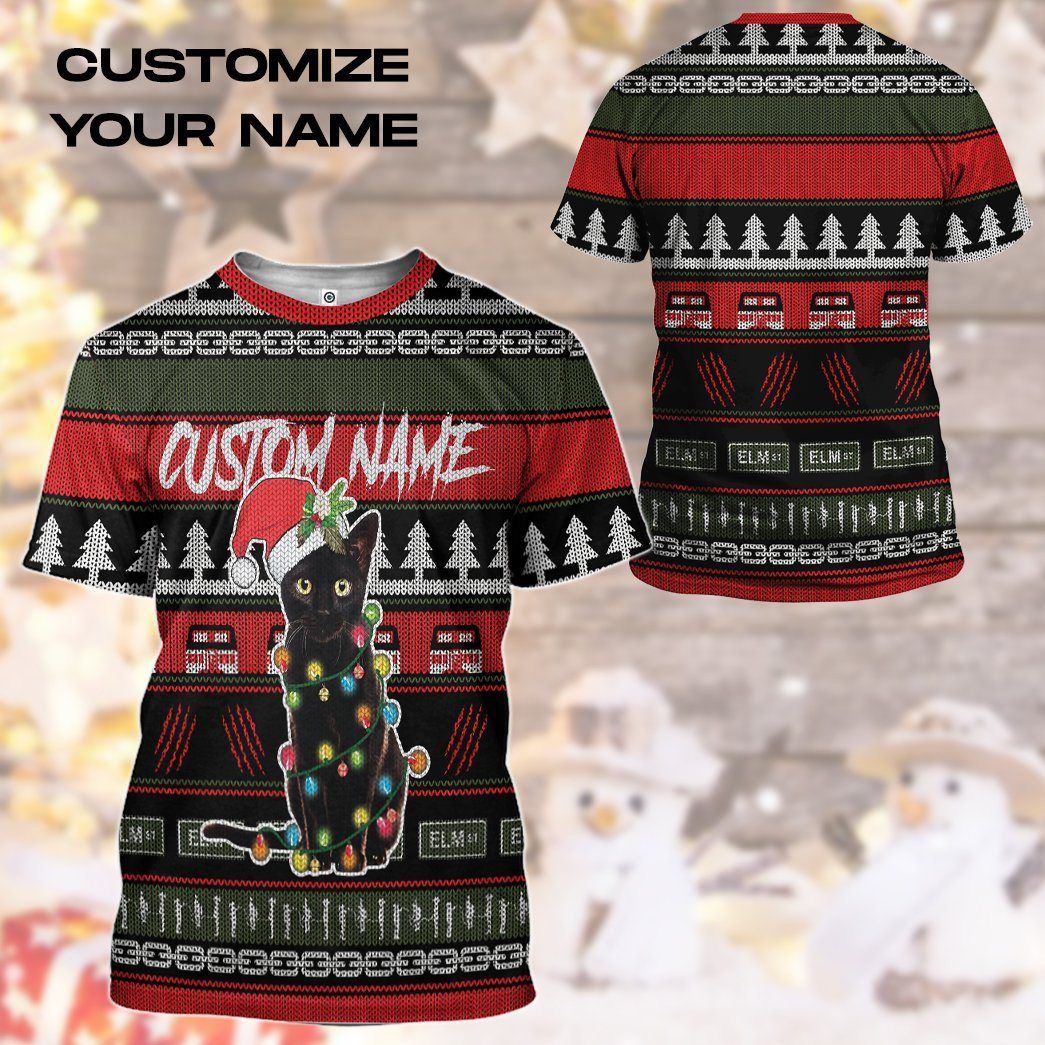 Gearhuman 3D Custom Black Cat Ugly Christmas Tshirt Hoodie Apparel GB05111 3D Apparel