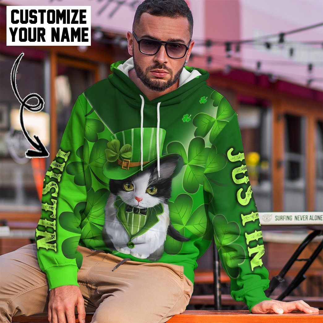 Gearhuman 3D St Patrick Day Black Cat Custom Name Tshirt Hoodie Apparel GB190214 3D Apparel