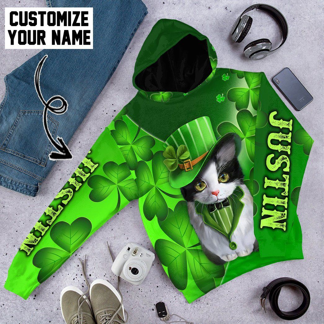 Gearhuman 3D St Patrick Day Black Cat Custom Name Tshirt Hoodie Apparel GB190214 3D Apparel
