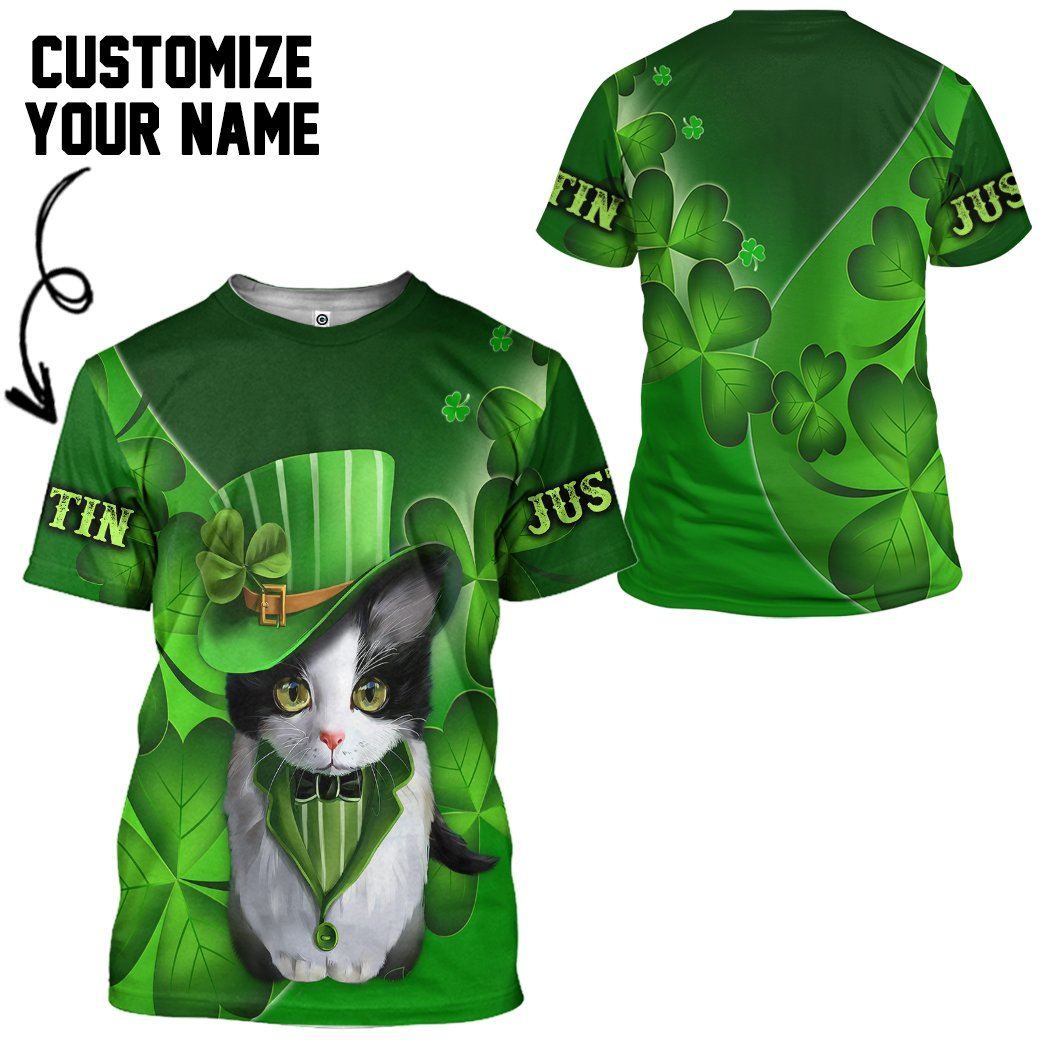 Gearhuman 3D St Patrick Day Black Cat Custom Name Tshirt Hoodie Apparel GB190214 3D Apparel