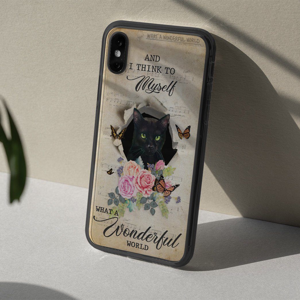 Gearhuman 3D What A Wonderful World Black Cat Custom Phonecase GB28014 Glass Phone Case