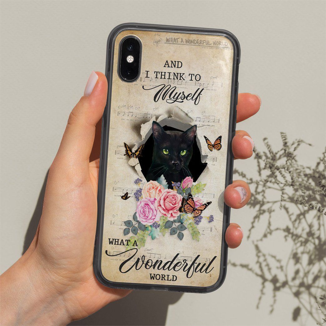 Gearhuman 3D What A Wonderful World Black Cat Custom Phonecase GB28014 Glass Phone Case