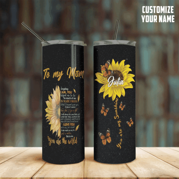 Gearhumans Gearhuman 3D To my Mom Sunflower Mothers Day Gift Custom Name Design Insulated Vacuum Tumbler GW260322 Tumbler Long 20oz