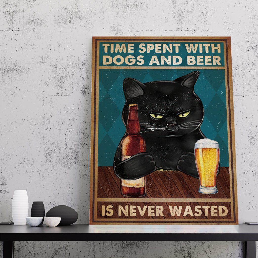 Gearhuman 3D Time Spent With Black Cat And Beer Custom Canvas GB18025 Canvas