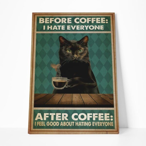 Gearhuman 3D Before Cofee Black Cat Custom Canvas GB29017 Canvas 1 Piece Non Frame M