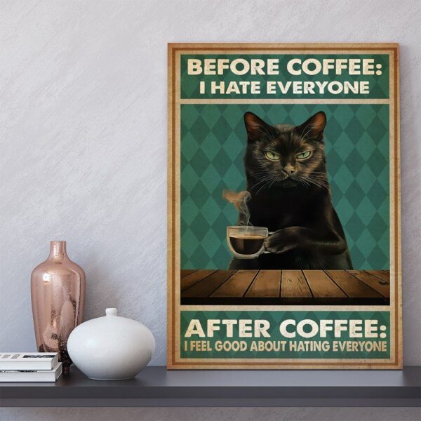 Gearhuman 3D Before Cofee Black Cat Custom Canvas GB29017 Canvas
