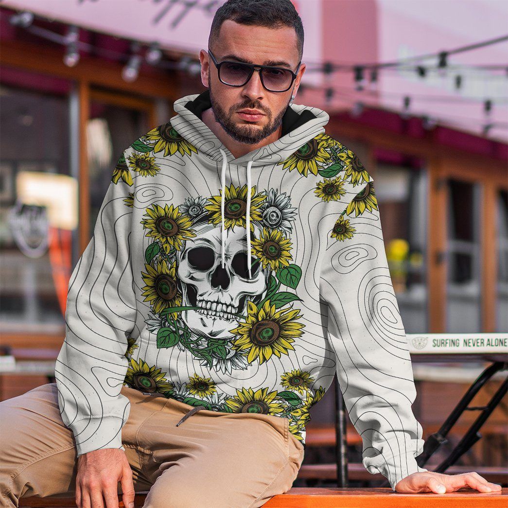 Gearhumans 3D Sunflower Skull Custom Tshirt Hoodie Appaprel GW020419 3D Apparel