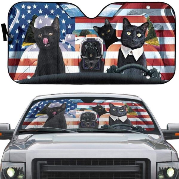 gearhumans 3D Black Cat Family America Custom Car Auto Sunshade GL06073 Auto Sunshade