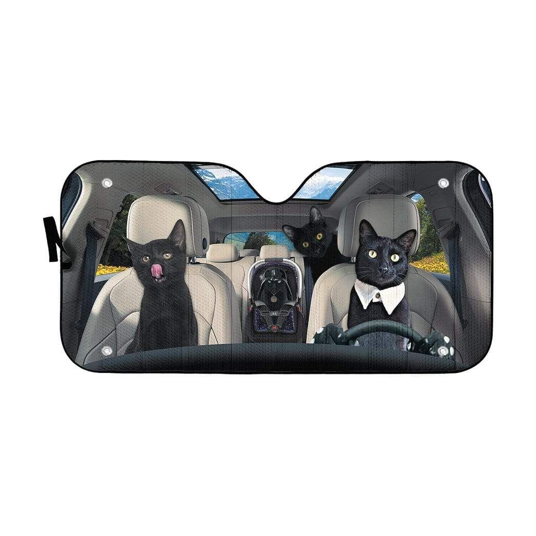 gearhumans 3D Black Cat Family Custom Car Auto Sunshade GL06072 Auto Sunshade 57''x27.5''