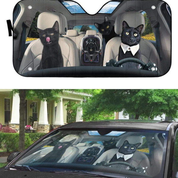 gearhumans 3D Black Cat Family Custom Car Auto Sunshade GL06072 Auto Sunshade
