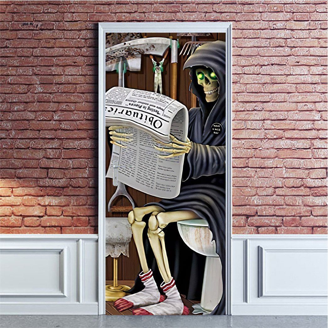 Gearhuman 3D WC Skeleton Halloween Custom Door Stickers GV23099 Door Stickers