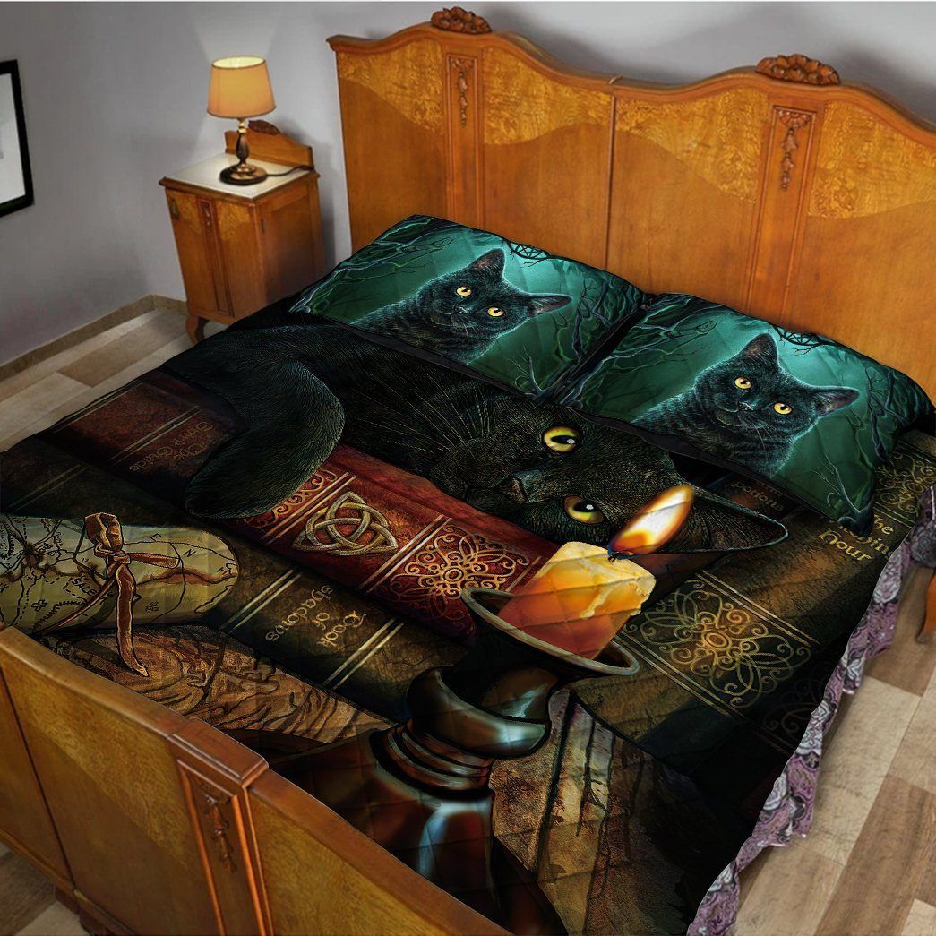 Gearhuman 3D Black Cat Witching Hour Custom Quilt Set GW14094 Quilt Set Quilt Set Twin