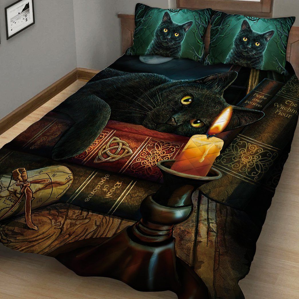 Gearhuman 3D Black Cat Witching Hour Custom Quilt Set GW14094 Quilt Set