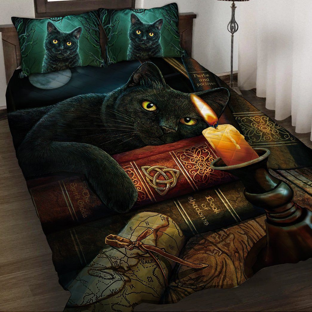 Gearhuman 3D Black Cat Witching Hour Custom Quilt Set GW14094 Quilt Set