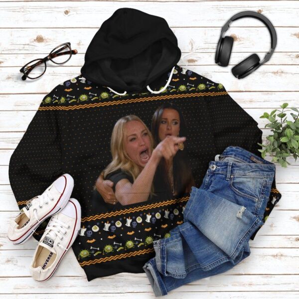 Gearhuman 3D Women Yelling At A Virus Ugly Sweater Halloween Custom Hoodie Apparel GV10094 3D Custom Fleece Hoodies