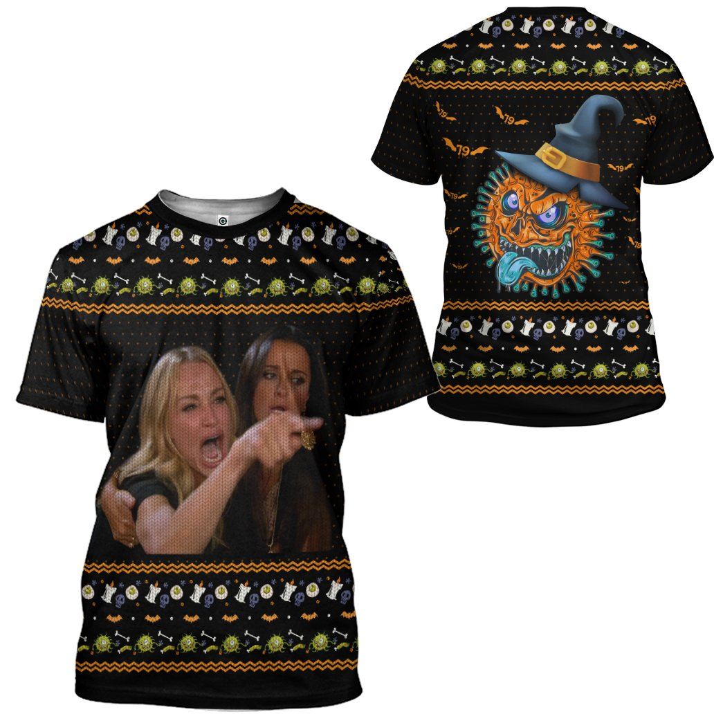 Gearhuman 3D Women Yelling At A Virus Ugly Sweater Halloween Custom Tshirt Apparel GV10094 3D T-shirt