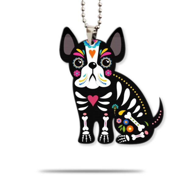 Gearhumans 3D Sugar Skull French Bulldog Custom Car Hanging