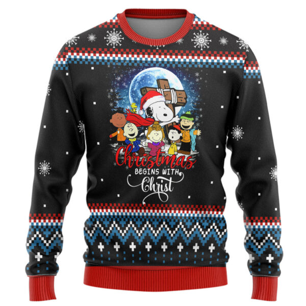 Gearhumans 3D Christmas Begins With Christ Custom Ugly Long sleeve