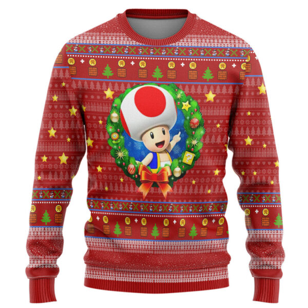 Gearhumans 3D Super Mario Toad Custom Ugly Christmas Sweater