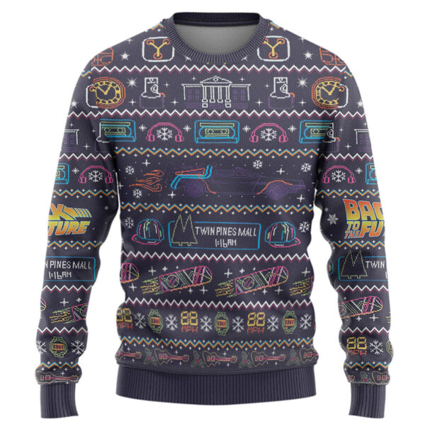 Gearhumans 3D Back To The Future Christmas Edition Custom Ugly Long sleeve