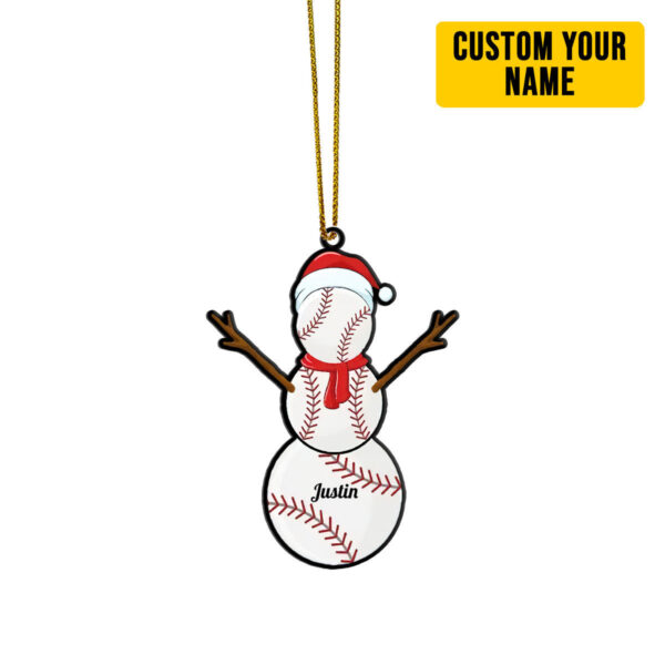 Gearhumans 3D Christmas Baseball Balls Santa Snowman Custom Name Ornament
