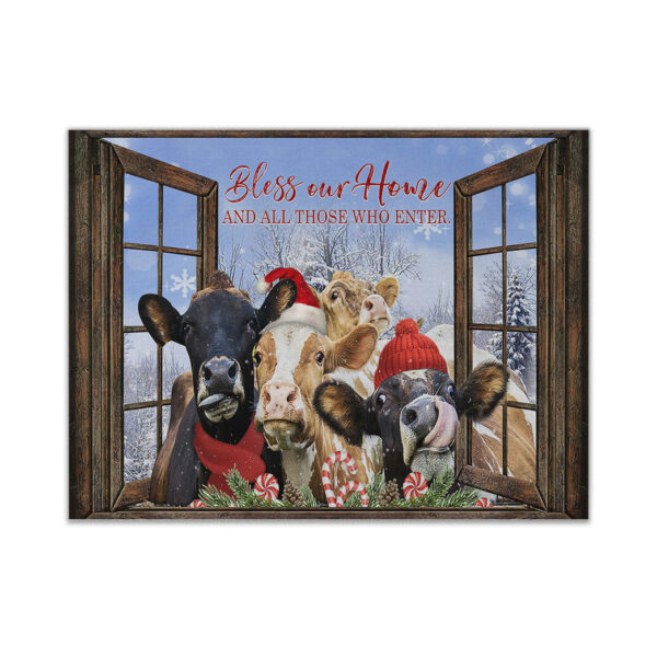 Gearhumans 3D Farmhouse Cow Christmas Bless Our Home And All Those Who Enter Custom Canvas