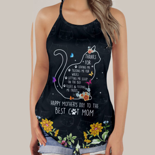 Gearhumans 3D The Best Cat Mom Mothers Day Custom Criss Cross Tank Top