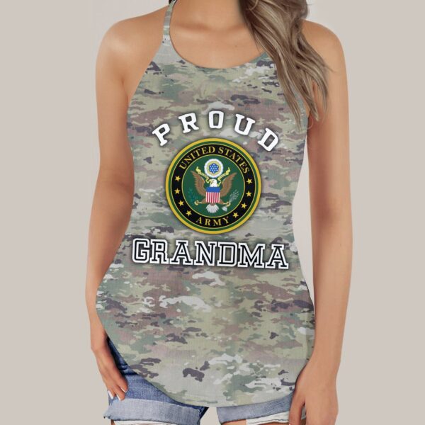 Gearhumans 3D US Army Proud Grandma Custom Criss Crop Tank Top