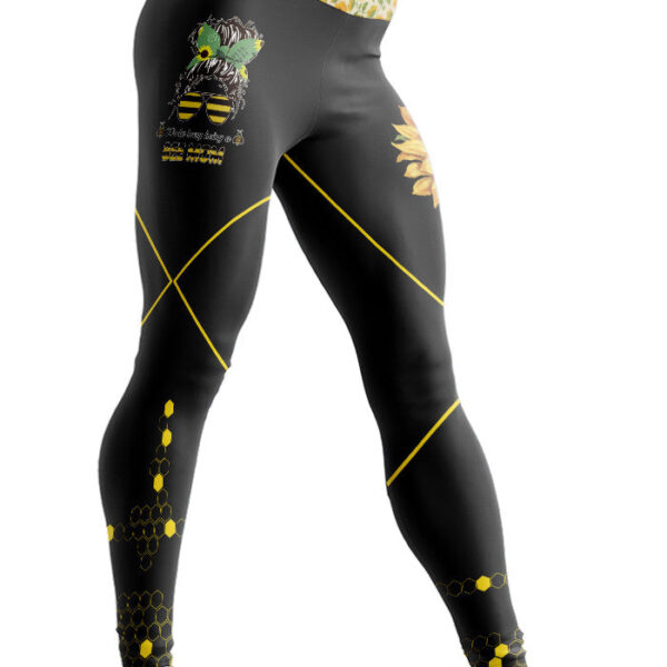 Gearhumans 3D Sunflowers Bee Mothers Day Custom Legging