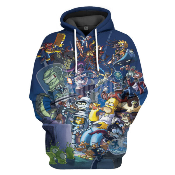 Gearhumans 3D The Simpsons Futurama Infinitely Secret Crossover Crisis Custom Tshirt Hoodie Apparel