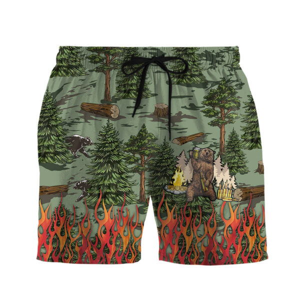 Gearhumans 3D Camping Sheriff Bear Drink Beer Custom Beach Short