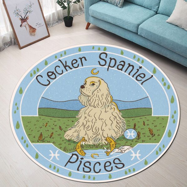 Gearhumans 3D Cocker Spaniel Dog Pisces Zodiac Sign Custom Round Rug