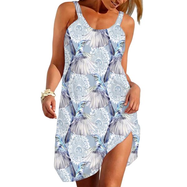 Gearhumans 3D Blue Hummingbirds Custom Beach Dress