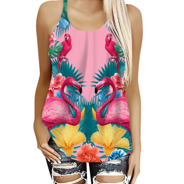 Gearhumans 3D Flamingo and Tropical Garden Custom Hollow Camisole